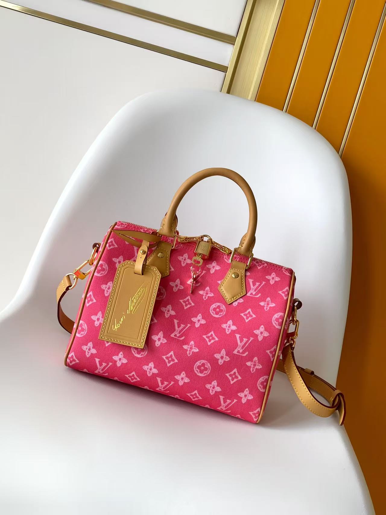 LV Speedy Bandoulière 25 復古粉色老花
