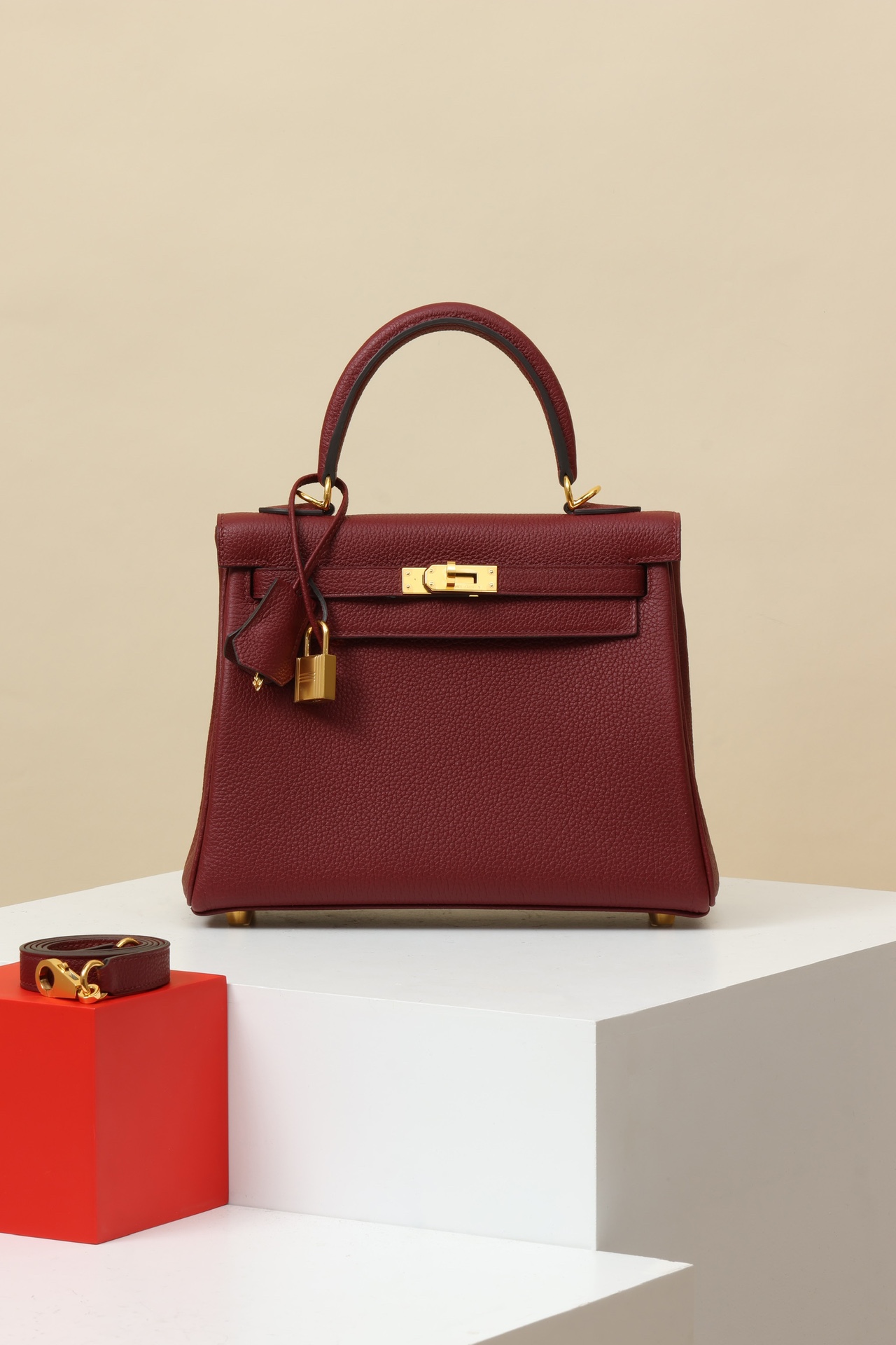 Hermès Kelly 25 55 愛馬仕紅 Togo 皮 金扣