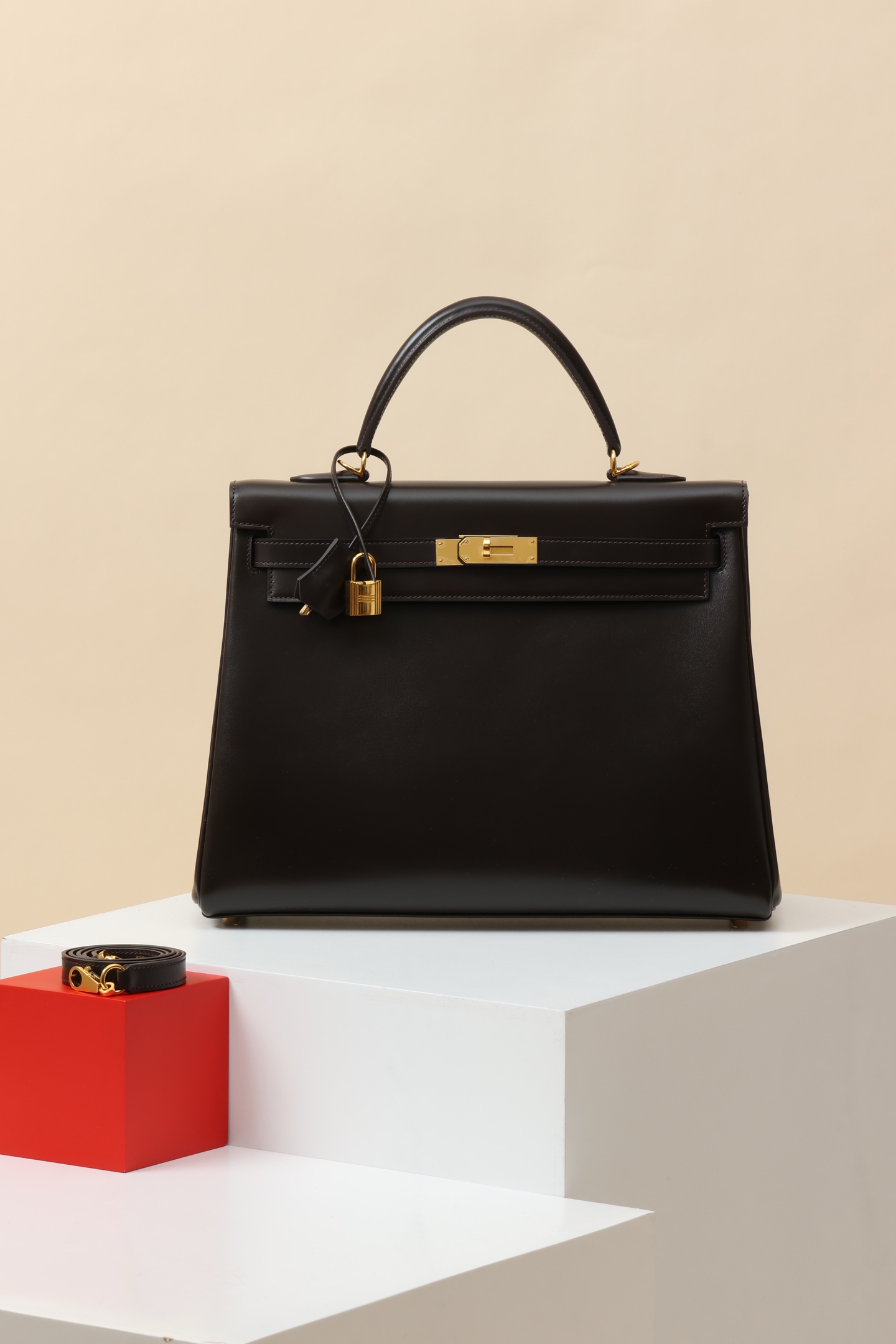 Hermès Kelly 35 46 烏木色 Box 皮 金扣
