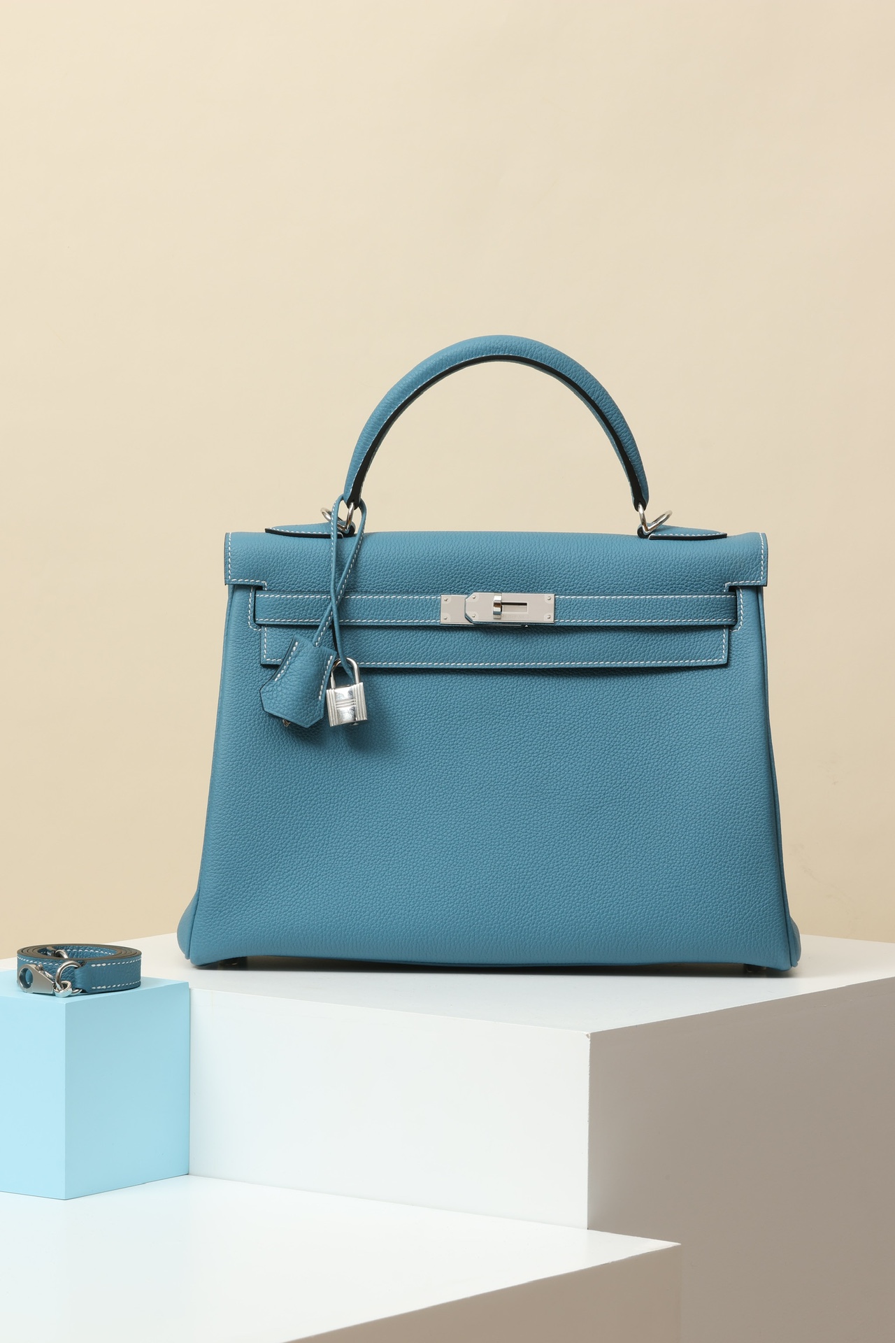 Hermès Kelly 32 75 牛仔藍 Togo 皮 銀扣