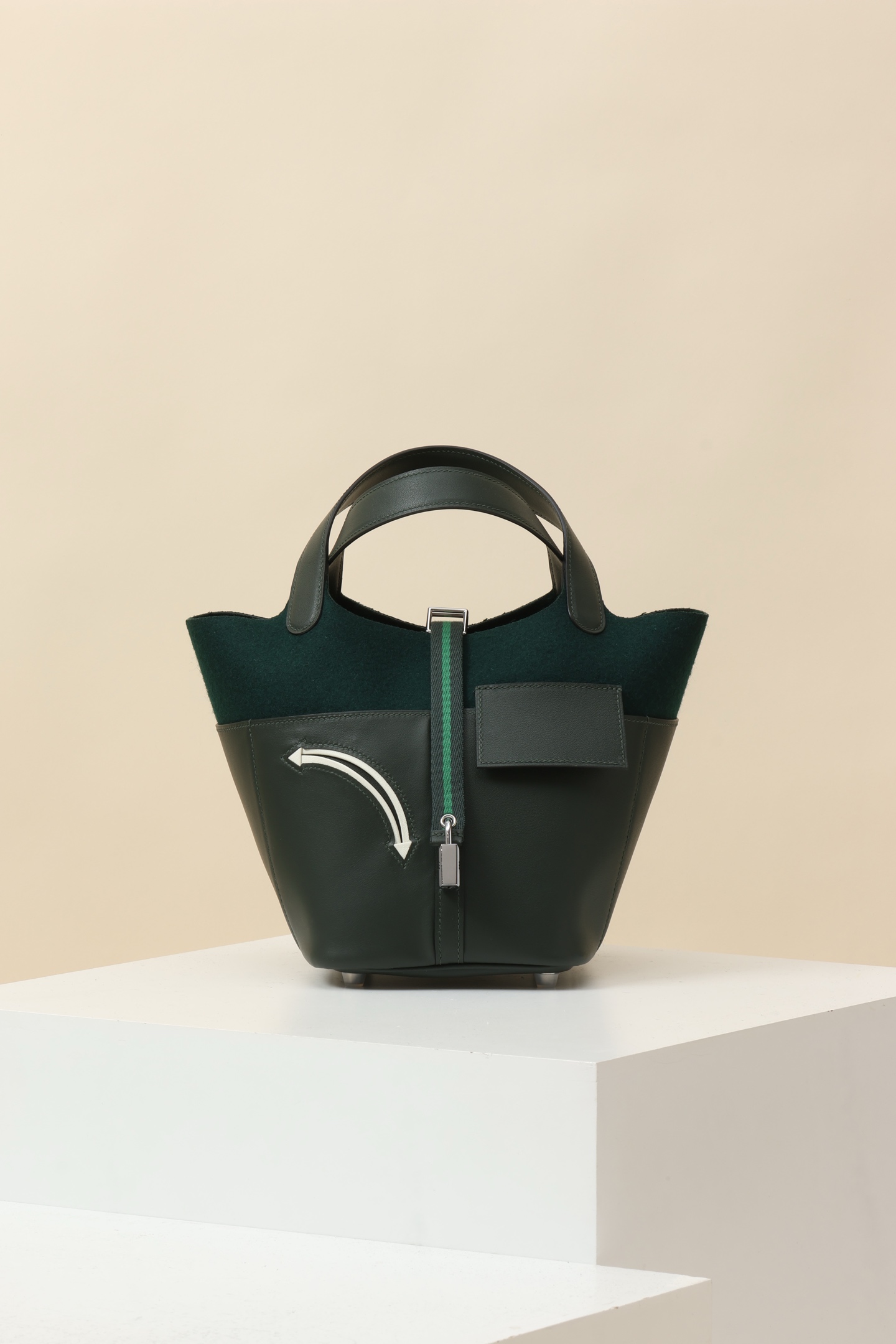 Hermès Picotin Lock 18 祖母綠 Swift 皮拼毛氈 銀扣