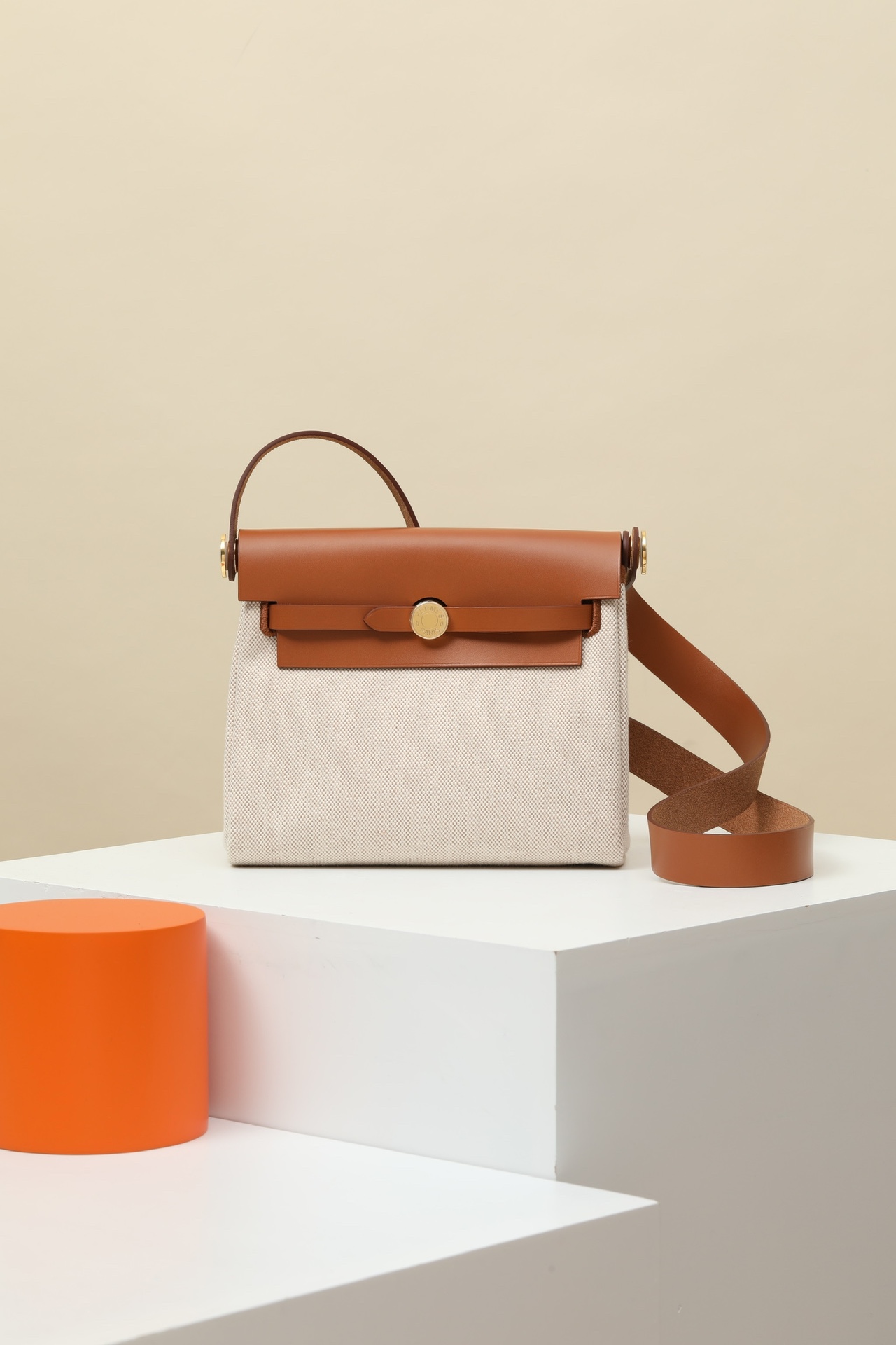 Hermès Herbag Zip 20 CK37 金棕色／帆布 金扣