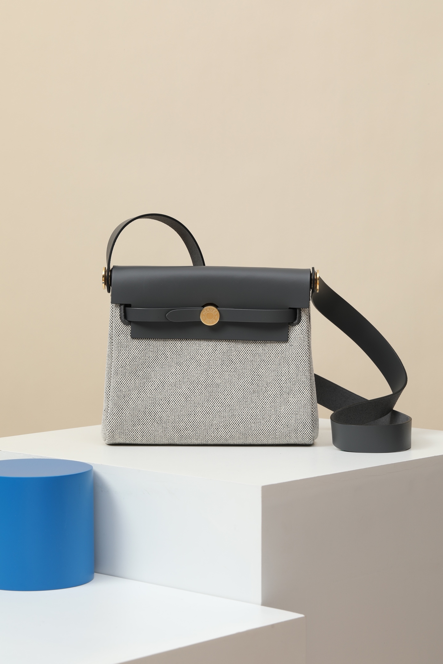 Hermès Herbag Zip 20 85 石板灰／帆布 金扣