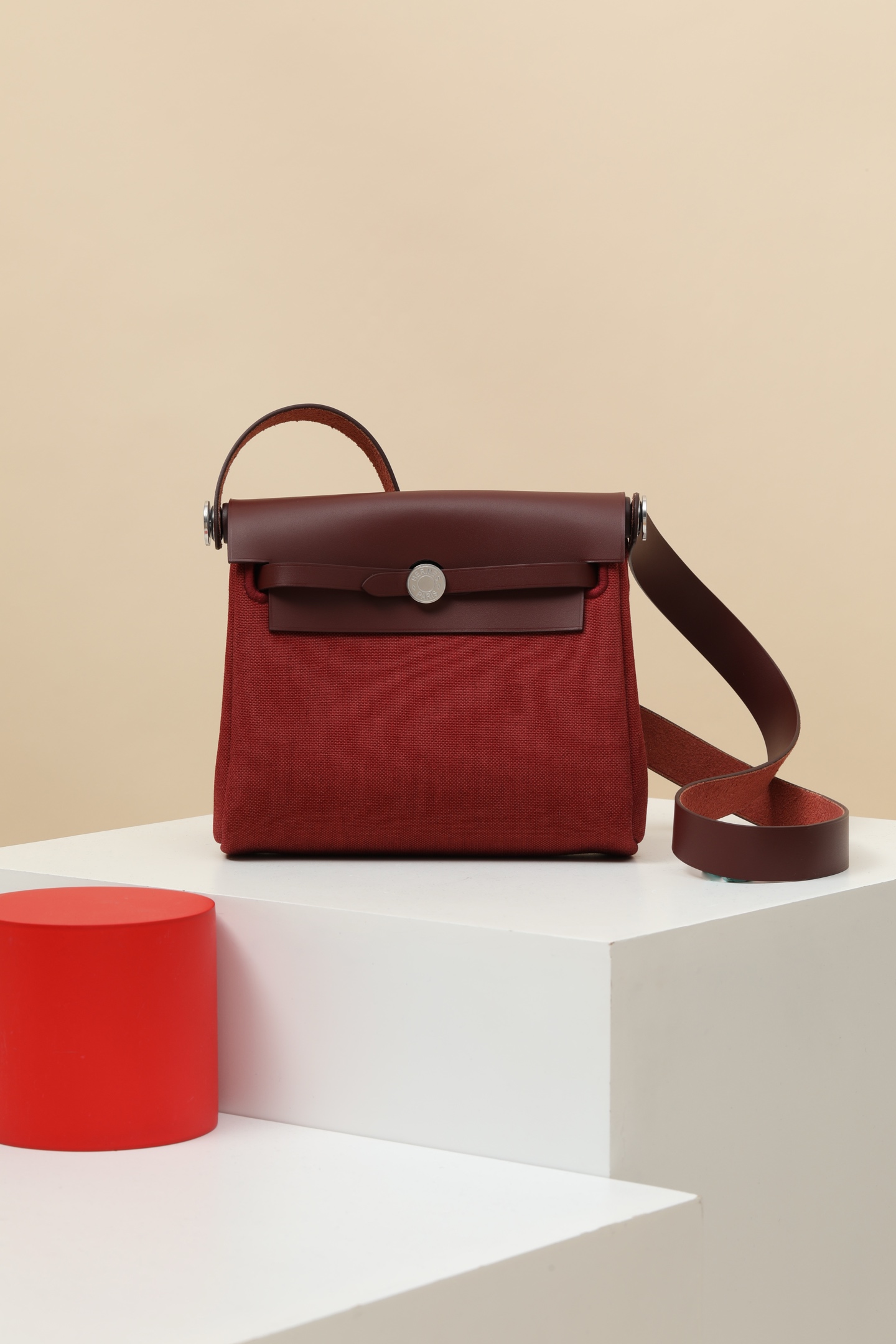 Hermès Herbag Zip 20 55 愛馬仕紅 Militaire 帆布拼 Hunter 皮 銀扣