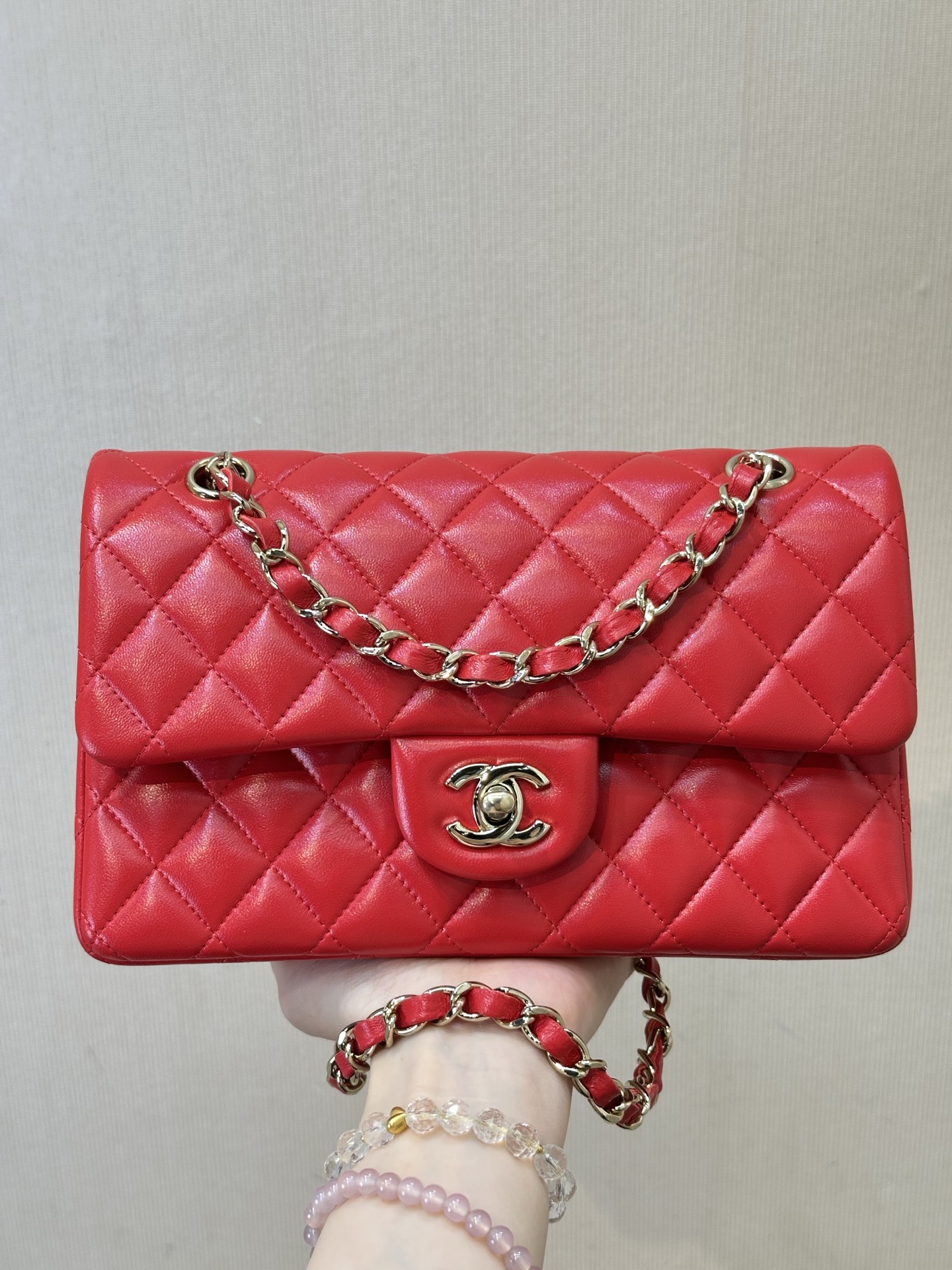 CHANEL 經典 11.12 23 紅色小羊皮 金扣