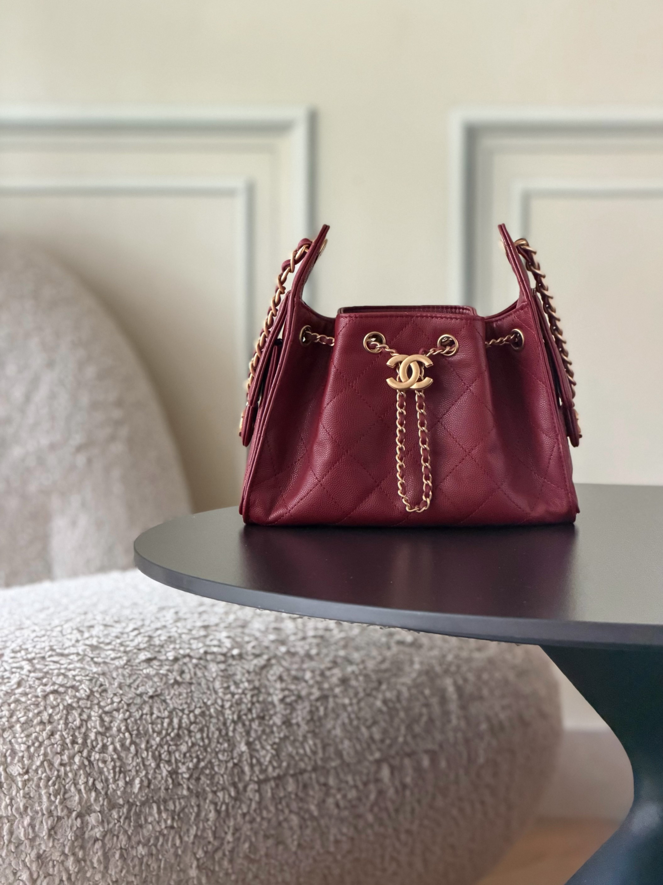 CHANEL 25 Mini AS5631 棗紅色粒紋小牛皮 金扣